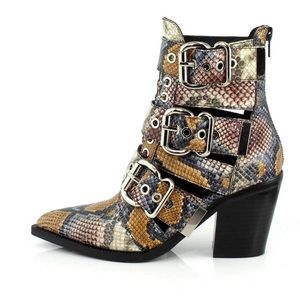 Jeffrey Campbell Caceres Snake Embossed Leather Buckle Moto Bootie Size 7.5